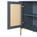Weißes / dunkelgraues / schwarzes / natürliches geschwungenes Sideboard mit Rattantüren und goldenen Beinen, Montage durch 1 Person