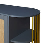 Weißes / dunkelgraues / schwarzes / natürliches geschwungenes Sideboard mit Rattantüren und goldenen Beinen, Montage durch 1 Person