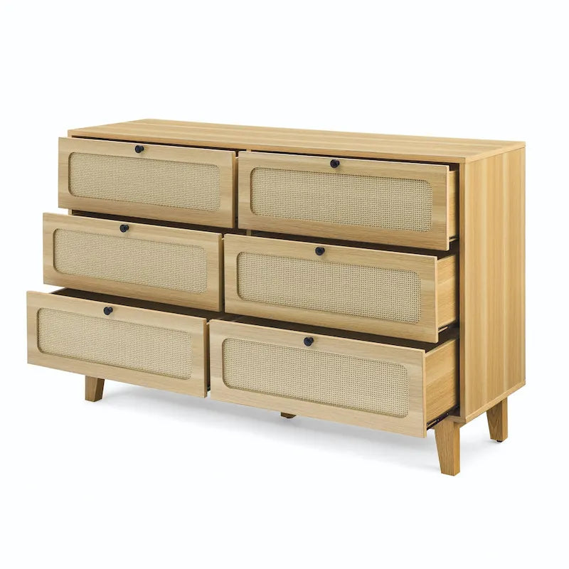 Cassettiera a 6 cassetti in rattan (Nero / Marrone / Naturale), Adatta per 2