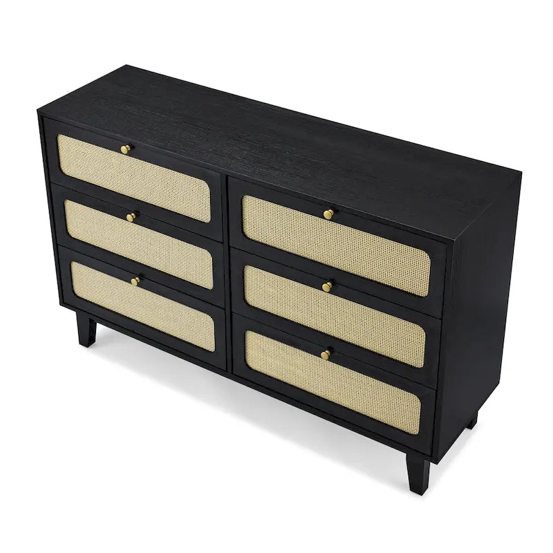 Cassettiera a 6 cassetti in rattan (Nero / Marrone / Naturale), Adatta per 2