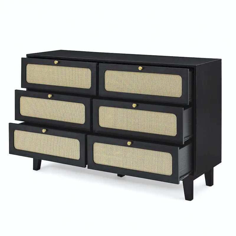Cassettiera a 6 cassetti in rattan (Nero / Marrone / Naturale), Adatta per 2