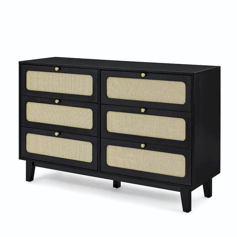 Cassettiera a 6 cassetti in rattan (Nero / Marrone / Naturale), Adatta per 2