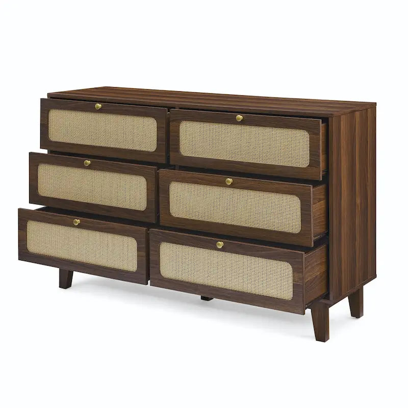 Cassettiera a 6 cassetti in rattan (Nero / Marrone / Naturale), Adatta per 2