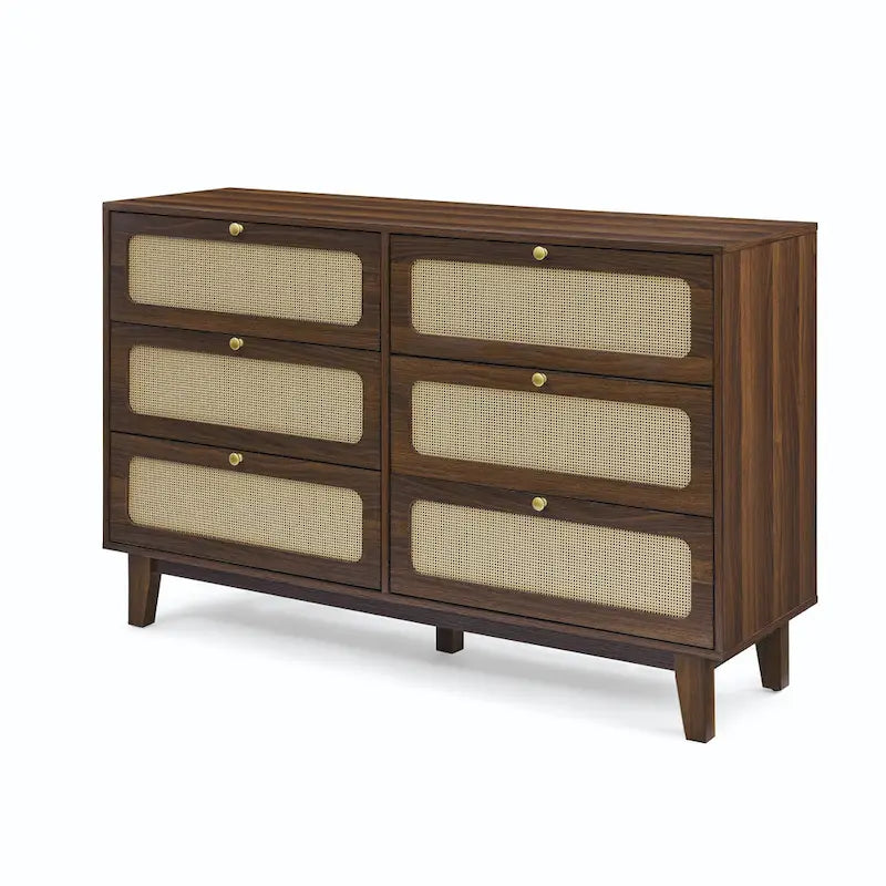 Cassettiera a 6 cassetti in rattan (Nero / Marrone / Naturale), Adatta per 2