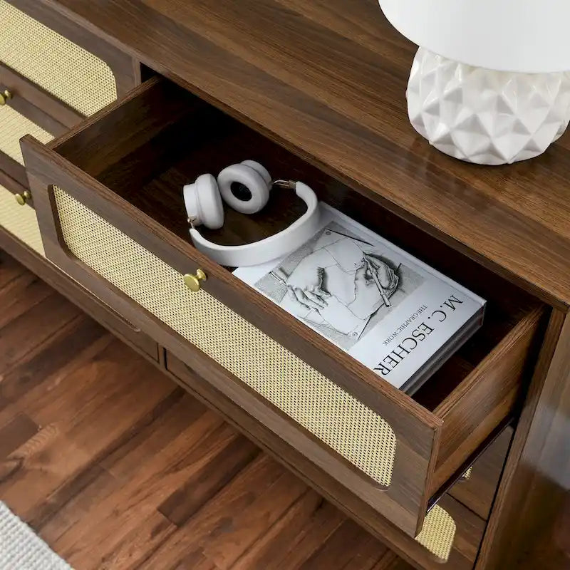Cassettiera a 6 cassetti in rattan (Nero / Marrone / Naturale), Adatta per 2
