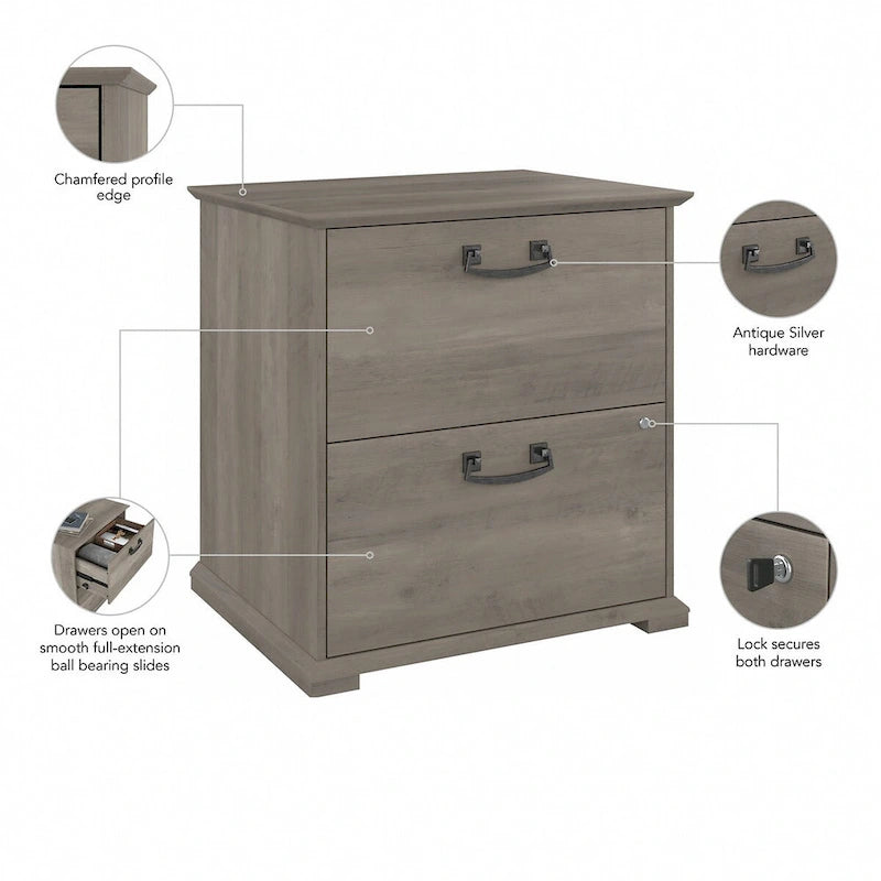 Classificatore laterale da fattoria a 2 cassetti, rovere bianco lino/grigio driftwood – 1 utente