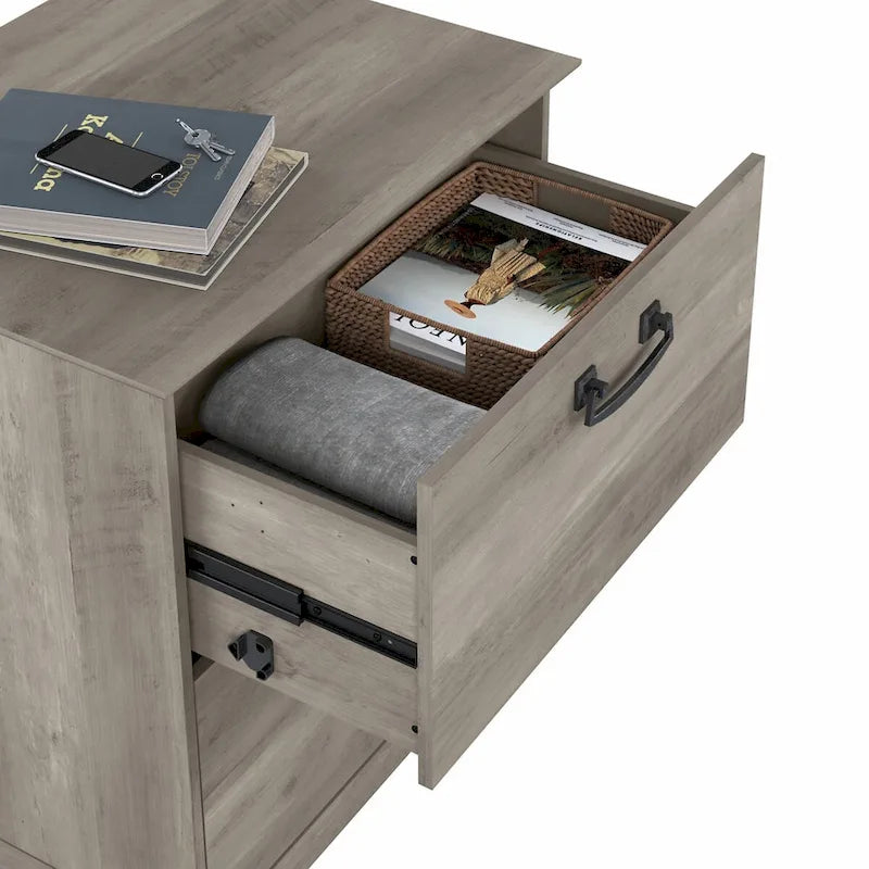 Classificatore laterale da fattoria a 2 cassetti, rovere bianco lino/grigio driftwood – 1 utente