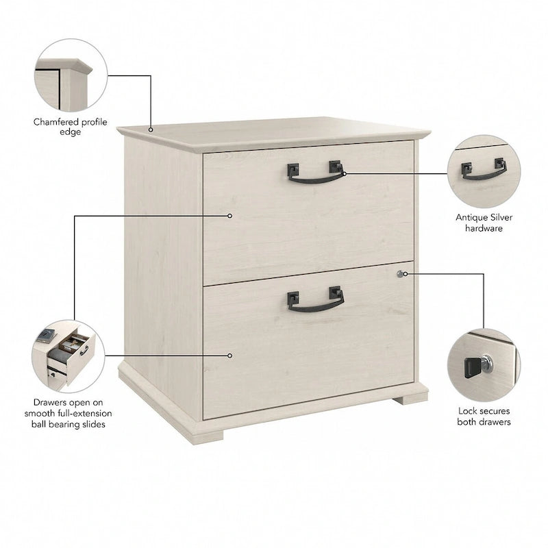 Classificatore laterale da fattoria a 2 cassetti, rovere bianco lino/grigio driftwood – 1 utente