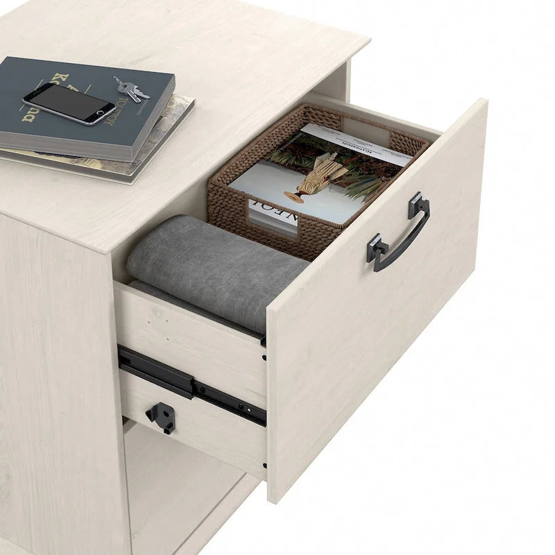 Classificatore laterale da fattoria a 2 cassetti, rovere bianco lino/grigio driftwood – 1 utente