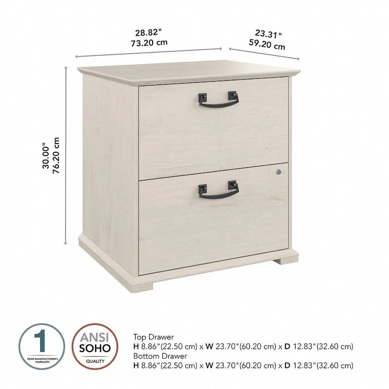 Classificatore laterale da fattoria a 2 cassetti, rovere bianco lino/grigio driftwood – 1 utente